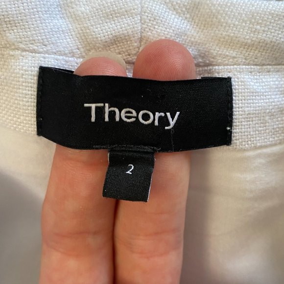 Theory Shawl Collar Double-Breasted Integrate White Linen Blazer Jacket Ladies 2 - Picture 10 of 11